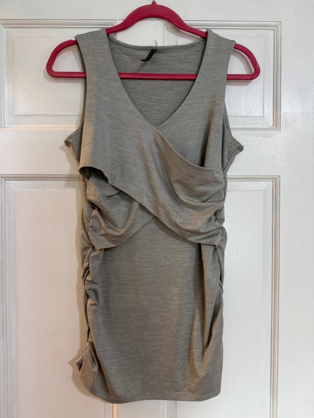 Maternity Sleeveless Gray Ruched Wrap-Front
